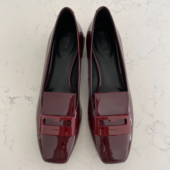 Geox Respira Vivyanne Italian Patent Leather Classic Shoes Burgundy Wine Sz 39.5 - Picture 2 of 12